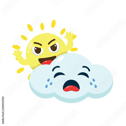 Doodle sun and cloud crying cartoon character