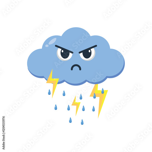 Doodle angry cloud with thunder cartoon character