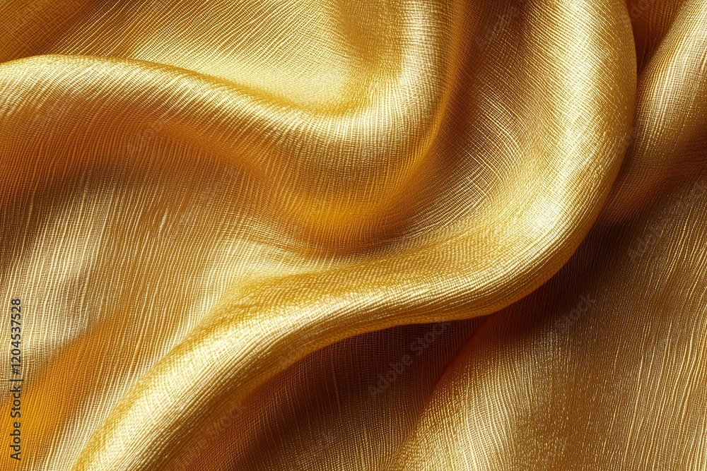 Smooth golden fabric with flowing folds and shiny texture