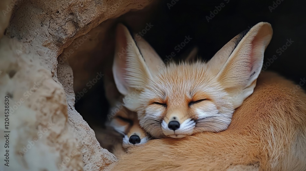 Obraz premium Fennec foxes sleeping in desert burrow