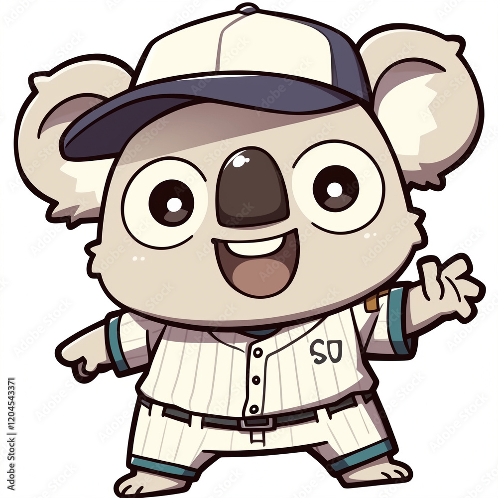 A cartoon anthropomorphic koala wearing baseball uniform