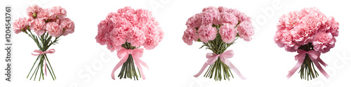 Pink Flower Bouquets with Ribbons - Isolated on Transparent Background