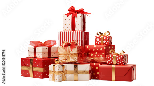 Red and Gold Christmas Gifts Stacked High for Festive Season