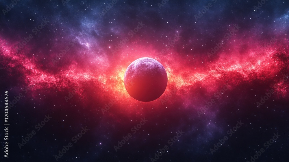 A vibrant cosmic scene featuring a glowing planet surrounded by swirling nebulae in deep space A vibrant cosmic scene featuring a glowing planet surrounded by swirling nebulae in deep space