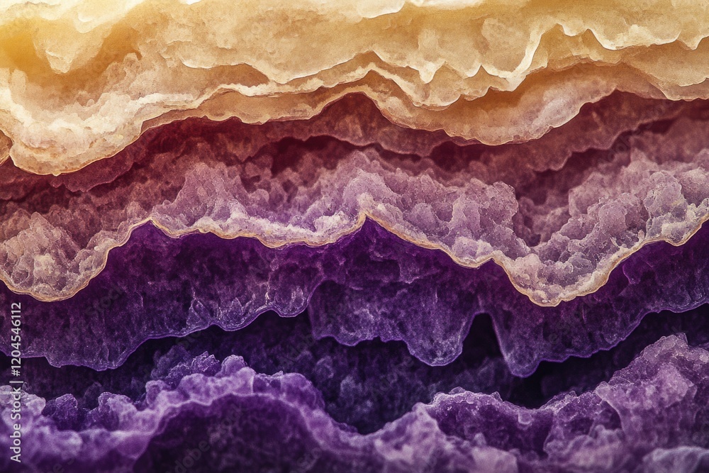 Obraz premium Layered abstract image with purple, brown, and beige tones resembling a geological formation or a landscape.