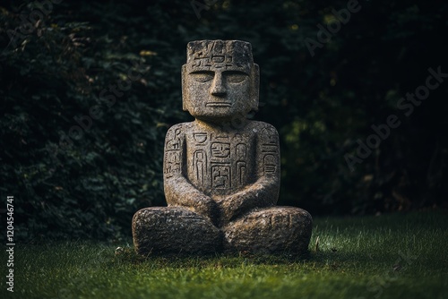 The ancient double-headed stone carving of the Janus Figure can be found on the west face in the early Christian Caldragh graveyard on Boa Island, Fermanagh, Northern Ireland. photo