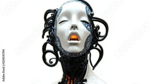 An ethereal robotic figure with captivating detailing, combining art and technology in a dreamlike appearance, inviting interpretation and evoking deep emotions.