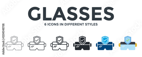 Glasses Icon In Different Style Vector Illustration. Designed In Thin Line, Regular Line, Bold Line, Glyph, Color Fill, And Flat Style Can Be Used For Web