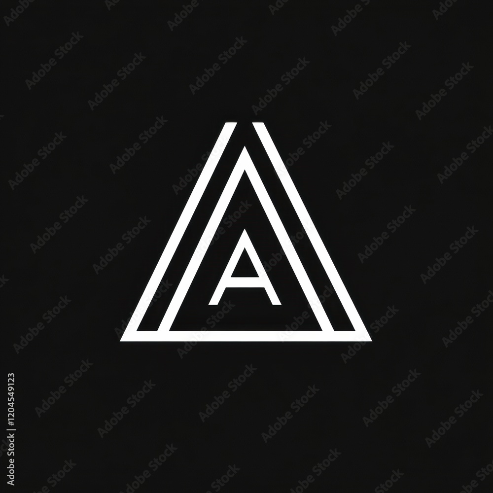 Simple geometric design featuring a triangle with letter A on a black background emphasizing modern artistic style. Generative AI Simple geometric design featuring a triangle with letter A on a black background emphasizing modern artistic style. Generative AI
