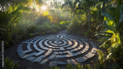 A pilgrimage through a sacred labyrinth, an integral part of a mystical ritual, signifies the path of life and self-discovery.