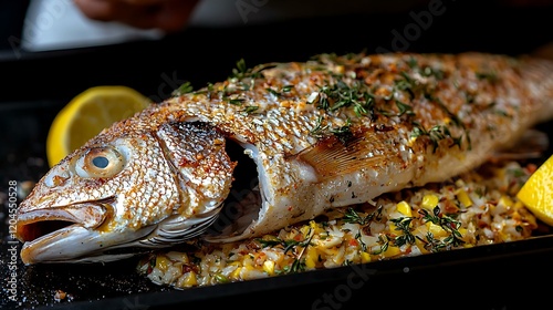 a high-resolution photo of A contestant roasting fish over an open flame. isolated on color background, photorealistic, ultra-sharp focus, clear details, studio lighting, natural colors, realistic