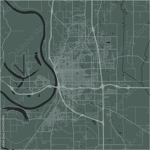 Map of Saint Joseph in Missouri in a smooth dark style. Contains layered vector with roads water, parks, etc.