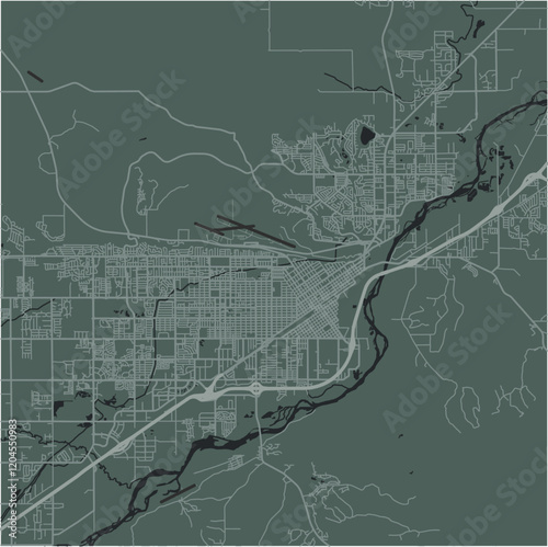 Map of Billings in Montana in a smooth dark style. Contains layered vector with roads water, parks, etc.