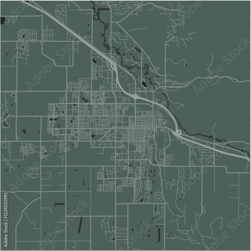 Map of Bozeman in Montana in a smooth dark style. Contains layered vector with roads water, parks, etc.