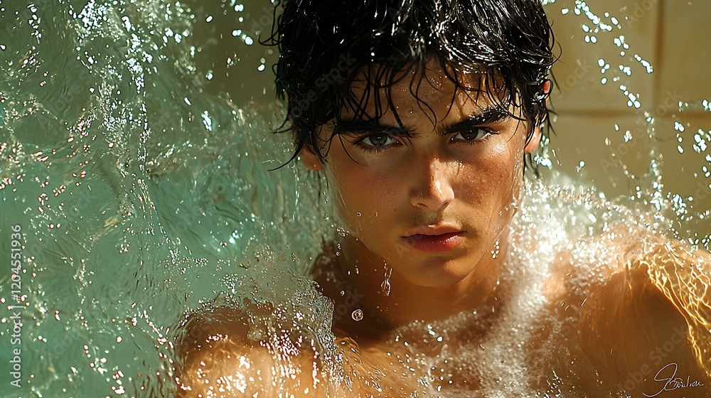 Fototapeta premium a high-resolution photo of A player wading through waist-deep water with a determined expression. isolated on color background, photorealistic, ultra-sharp focus, clear details, studio lighting,