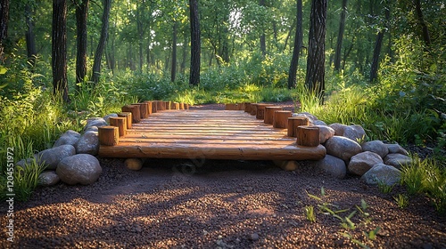 a high-resolution photo of A wide shot of a forest obstacle course with competitors running through. isolated on color background, photorealistic, ultra-sharp focus, clear details, studio lighting,