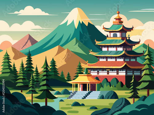 A view of Mount Emei surrounded by dense forests and ancient temples.