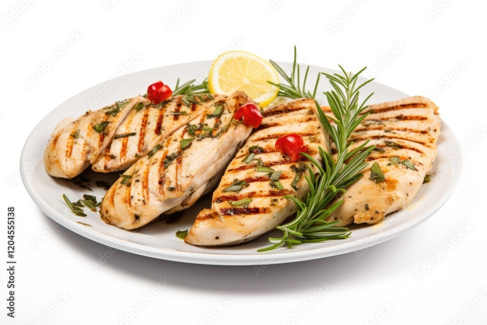 Herbed grilled chicken fillet on white background Herbed grilled chicken fillet on white background