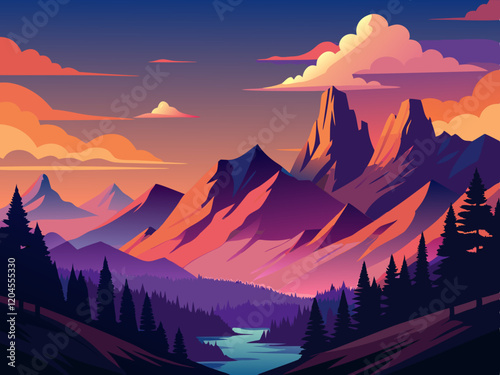 A dramatic skyline of the Colorado Rockies at dusk, with pink and purple clouds.