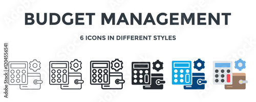 Budget Managemnet  Icon In Different Style Vector Illustration. Designed In Thin Line, Regular Line, Bold Line, Glyph, Color Fill, And Flat Style Can Be Used For Web