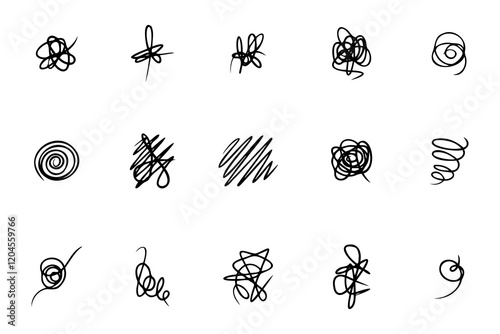 hand drawn of tangle scrawl sketch. Abstract scribble, chaos doodle pattern Isolated on white background. Vector illustration.