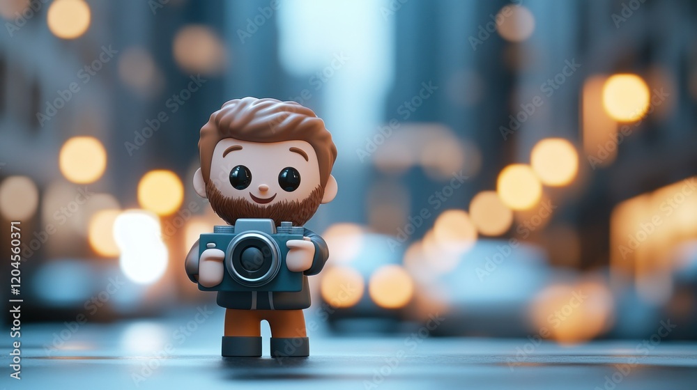 custom made wallpaper toronto digitalCute cartoon photographer figurine in city.