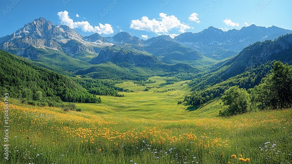 Majestic Mountain Valley Meadow Landscape Majestic Mountain Valley Meadow Landscape