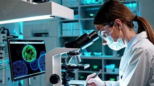 Microscopy Scene with Scientist Analyzing Cells in Laboratory Footage
