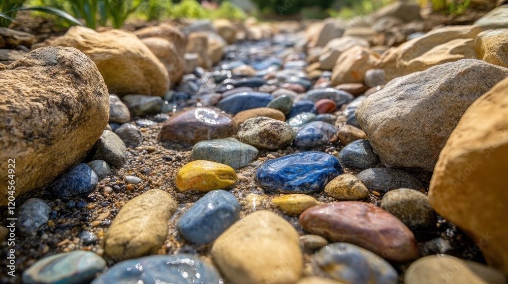 Serene Streambed of Colorful Pebbles and Rocks Serene Streambed of Colorful Pebbles and Rocks