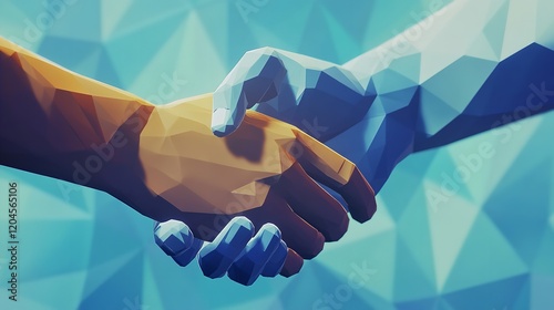 Blue Low Poly Networking Handshake Essence of Professional

 photo