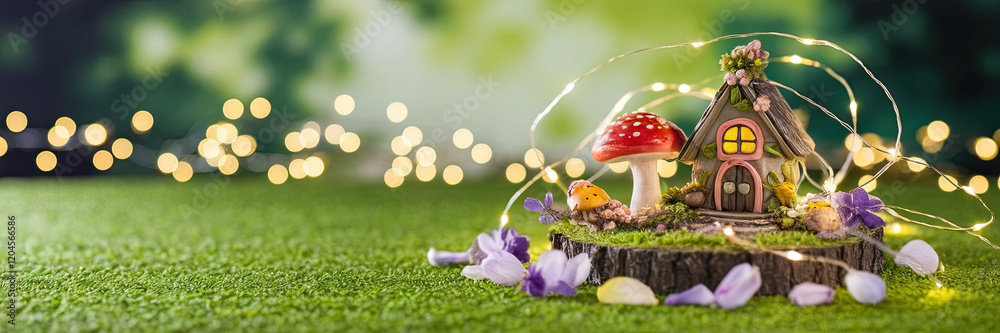 Enchanting Fairy House Mushroom Lights Green Grass