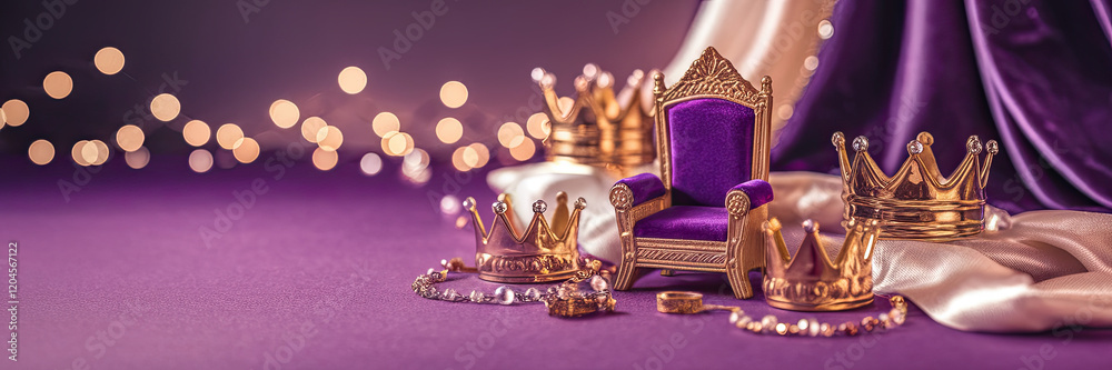 Regal Throne Gold Crowns Purple Velvet Royal Jewelry Fantasy Leadership Power