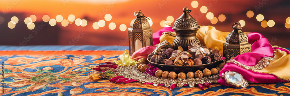 Festive Ramadan Sweets Lanterns Decor Oriental Fabrics