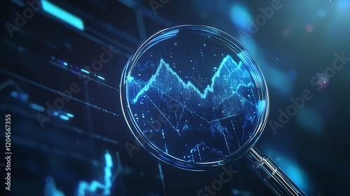 Blue Magnifying Glass with Graph and Arrow Up in a Low Poly

 photo