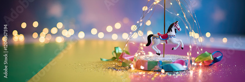 Festive Carousel Horse with Fairy Lights Glitter
