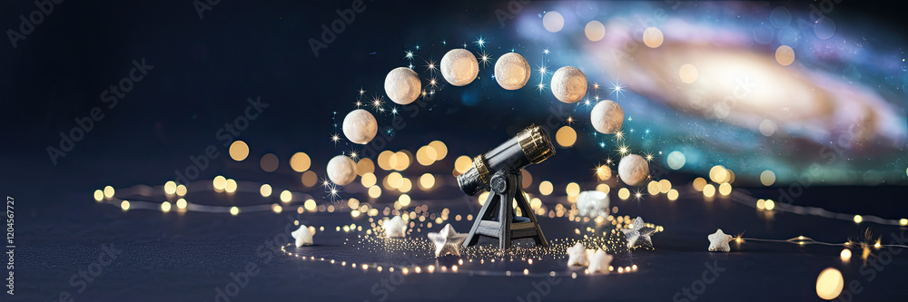 Magical Moon Phases with Telescope Stars Lights
