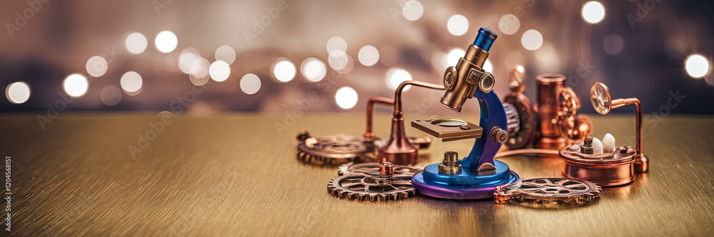 Steampunk Microscope Gears Science Discovery Technology Retro