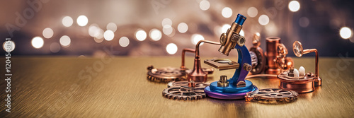 Obraz na płótnie Steampunk Microscope Gears Science Discovery Technology Retro w salonie