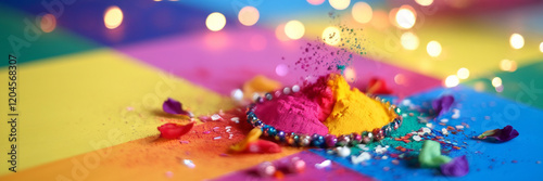 Vibrant Holi Festival Colors Powder Flowers Beads