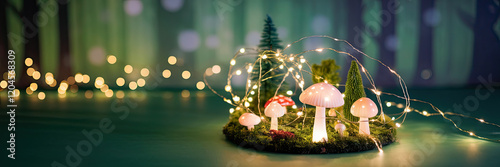 Enchanted Forest Fairy Lights Glowing Mushrooms Mossy Scene Miniature Trees Christmas Lights