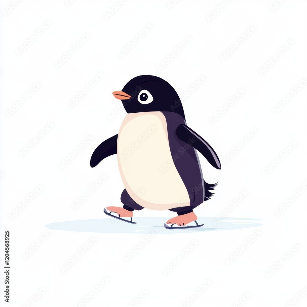 Obraz premium Cute penguin ice skate cartoon style