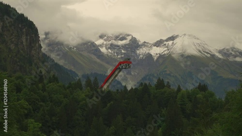 View of Heini-Klopfer ski jump near Allgau village of Oberstdorf in Stillachtal valley Bavaria, Germany. Oberstdorf, Skiflugschanze mit Freibergsee. Heini Klopfer Skiflying jump. Ski jump Freibergsee photo