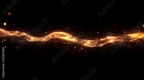 Abstract glowing orange wave with sparks on black background.