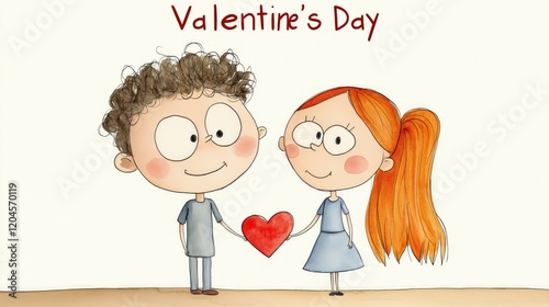Cheerful boy and girl joyfully holding big red heart, Valentines day
