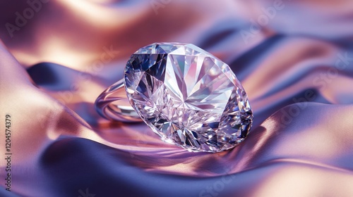Magnificent diamond ring showcasing an oval cut on a luxurious silk fabric