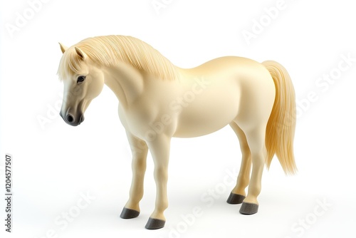 Realistic 3D model of a pale horse standing on a white background, ideal for educational use photo