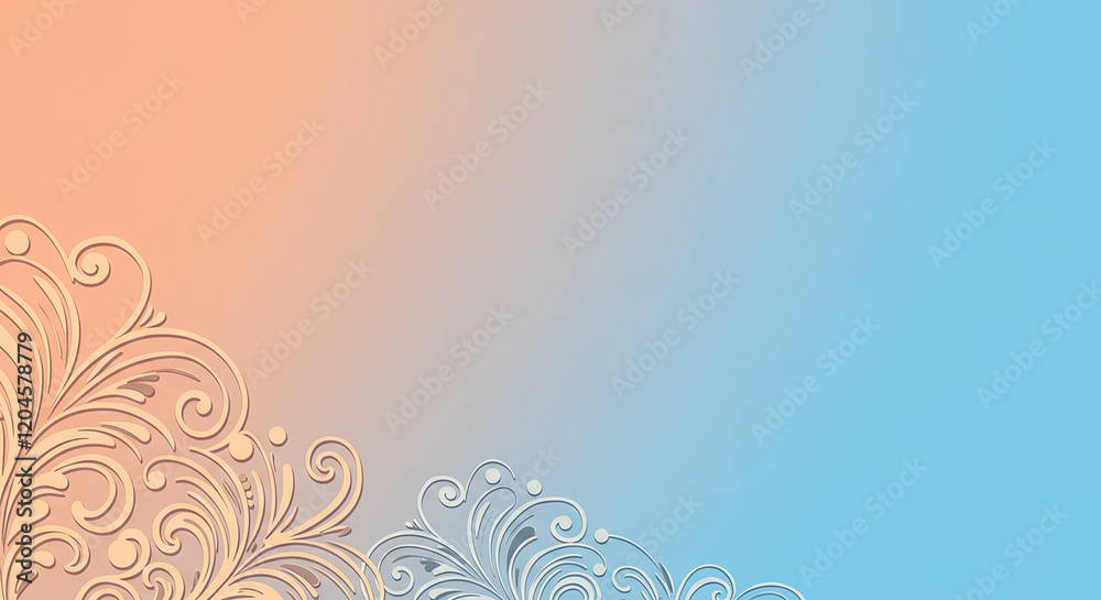 Elegant Pastel Background with Swirling Floral Corner Designs Peach and Blue Gradient Elegant Pastel Background with Swirling Floral Corner Designs Peach and Blue Gradient