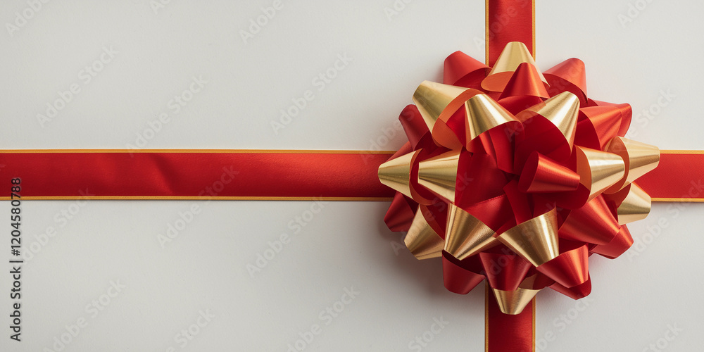 Red and gold gift bow on white background. Perfect for holidays or special occasions. Red and gold gift bow on white background. Perfect for holidays or special occasions.
