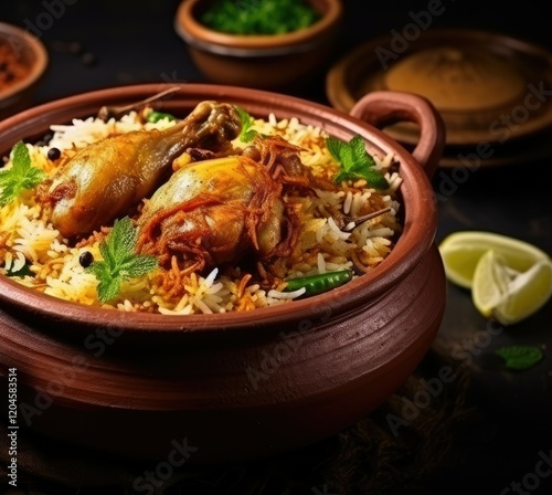Indian non vegetarian food a popular dish is cooked in a clay pot known as Haandi photo