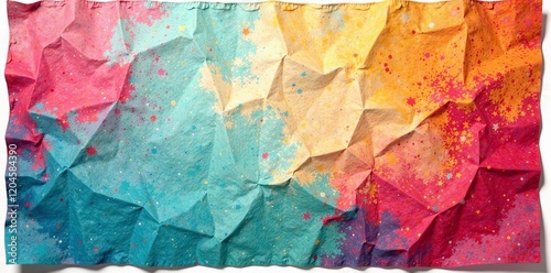 Vibrant abstract paper texture with colorful patterns and folds, ideal for backgrounds.